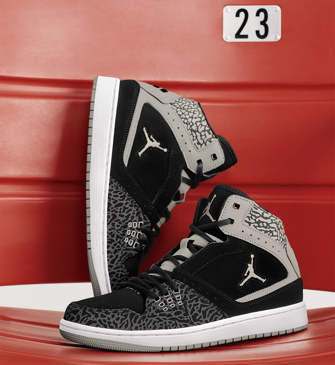 black and grey Jordan sneakers