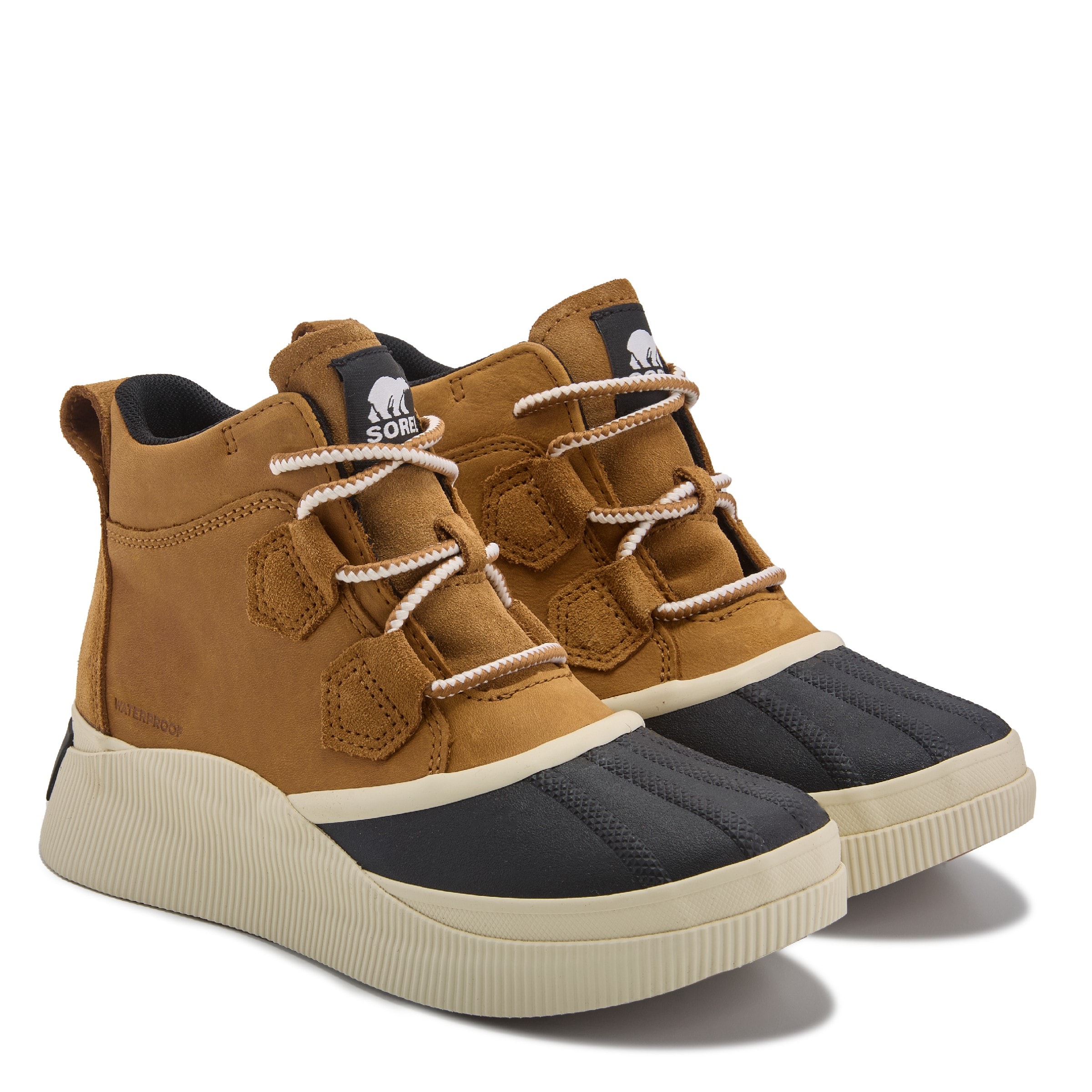 Brown and black Sorel water boots