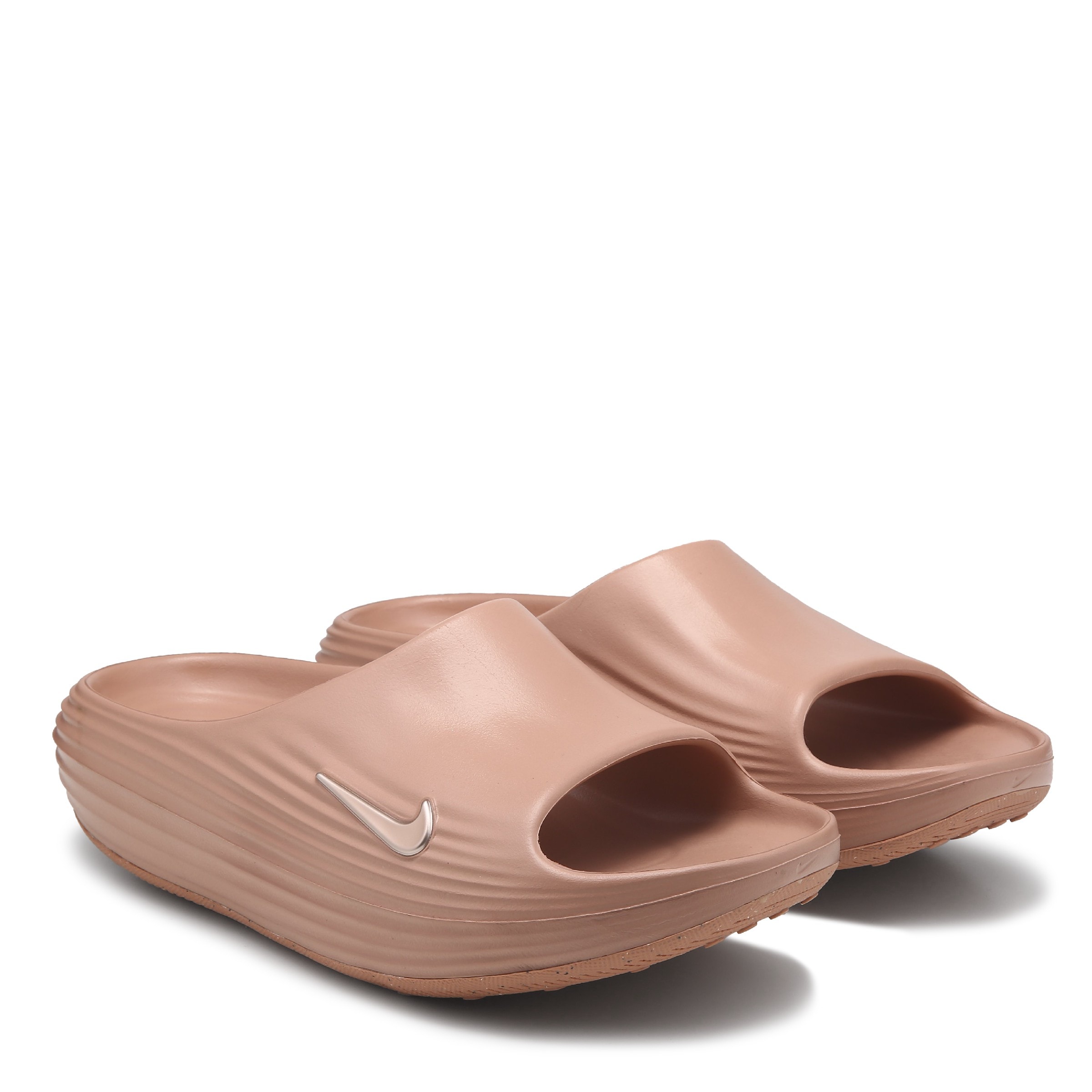 blush pink nike athletic slides