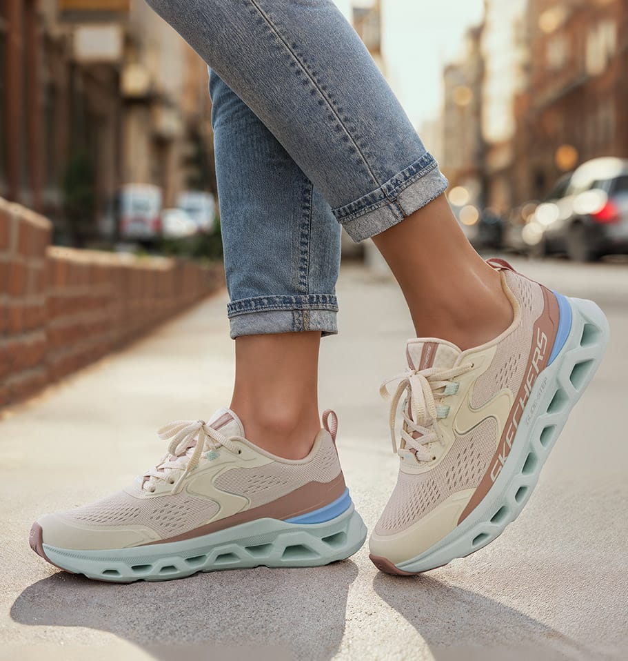 woman wearing Skechers Glide-step sneakers