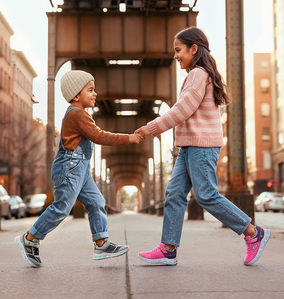 kids wearing Skechers Glide-step sneakers