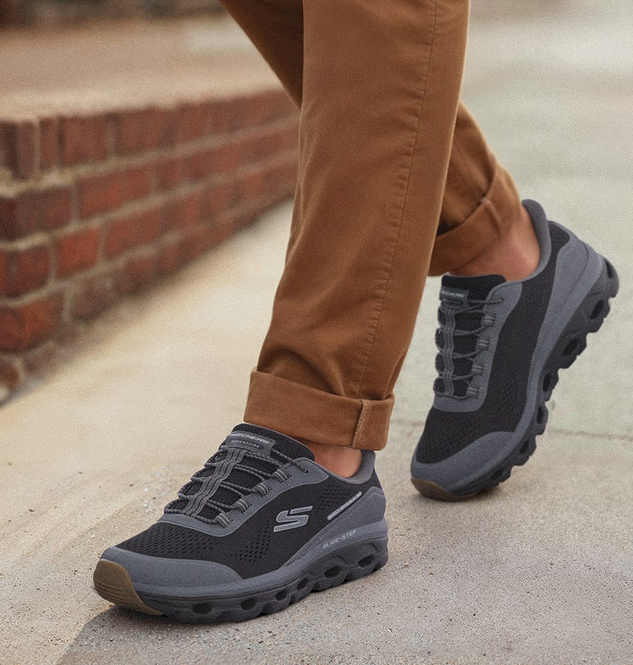 man wearing Skechers Glide-step sneakers