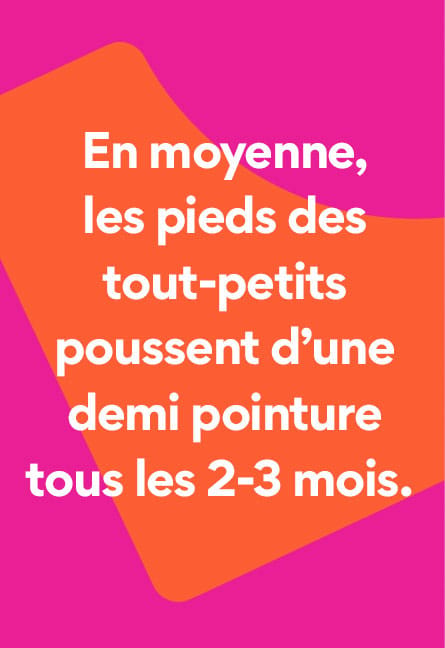 En moyenne, les pieds des tout-petits poussent d’une demi pointure tous les 2-3 mois